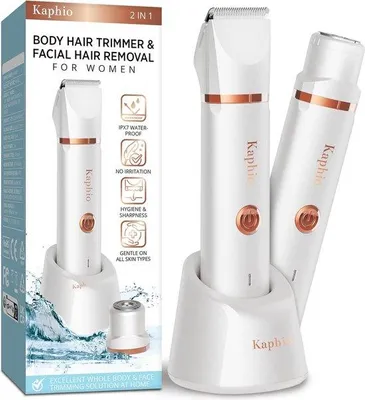 Zdjęcie produktu dla Trymery do bikini dla kobiet - 2 w 1: elektryczny golarka z akumulatorem - wodoodporna golarka IPX7 do użytku na ciele i pod ramionami