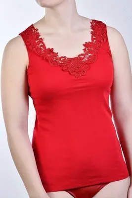 Produktbild von Toker Collection® Achselhemd Damen Unterhemd mit extra breiter Spitze, 36/38 Rot