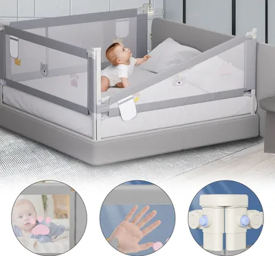 Produktbild von Jopassy Bettgitter Kinder Bettschutzgitter Höhenverstellbar 150cm Rausfallschutz Bett für Kinder, Kinderbettgitter mit luftiges Netz, für Familienbett und Kinderbett