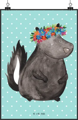 Produktbild von Mr. & Mrs. Panda Poster Stinktier Mädchen DIN A1 - Türkis Pastell - Geschenk, drucke, Wandbild, Deko Bild, Wildtier, Namaste, Skunk, Yoga, wanddeko, Posterdruck, Raubtier