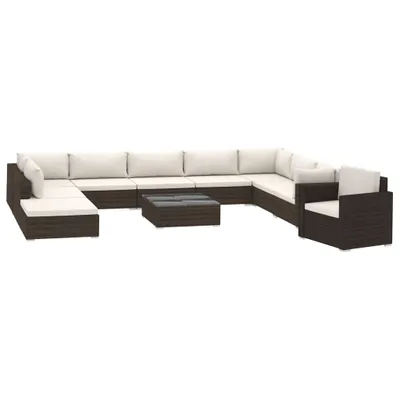 Immagine prodotto di vidaXL set salotto da giardino 11 pezzi con cuscini in rattan marrone