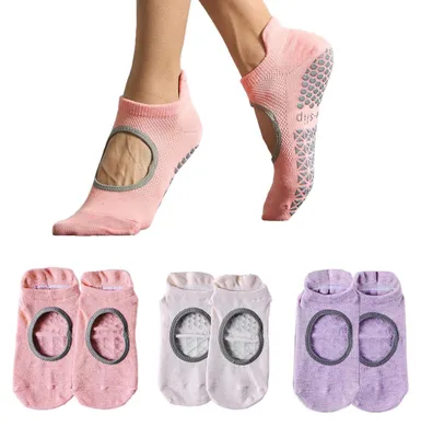 Productafbeelding van Set van 3 Antislip Sokken voor Yoga en Pilates, Roze, Beige, Paars