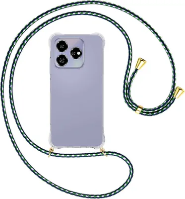 Produktbild von Handykette Backcover-Schutzhülle mit Band (Metall goldfarben) für ZTE Axon 60 4G/Blade V60 4G - grün/blau/weiß