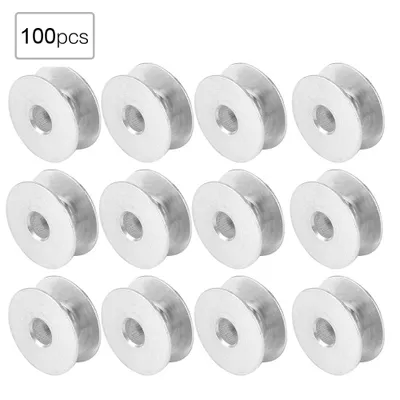 Image de 100pcs Aluminum Bobbins Empty Spool for Flat Sewing Machine Parts