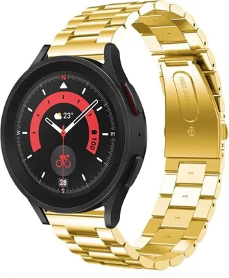 Produktbild von Strap-it Stahlarmband - Kompatibel mit Samsung Galaxy Watch 5 Pro Armband Ersatzarmband Edelstahl - Faltschließe - Hochwertiges Material - für Smartwatch 20mm Armband Gold