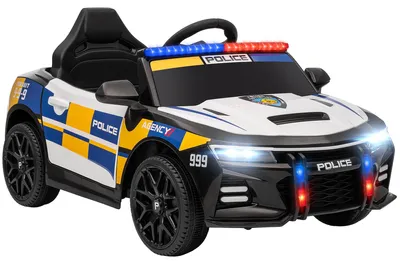 Produktbild von 12V Kinder Elektroauto Polizei Polizeiauto mit Fernbedienung Sirene Warnlicht Musik & Hupe Doppelmotoren Federung Weiß