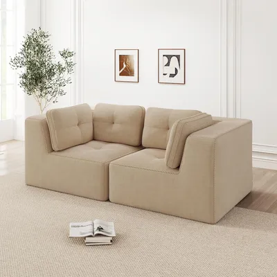 Produktbild von Cordstoff-Zweisitzer-Modulsofa, rahmenlos, bequemes Cordsofa, 208 x 104 x 69 cm, Beige