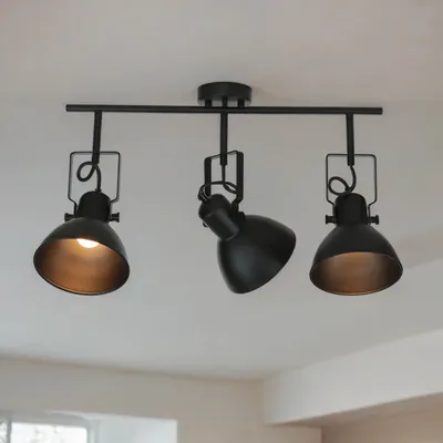 Obrázek produktu pro Stropní reflektor černý kov 3 plameny E14 retro lampa spot obývací pokoj předsíň