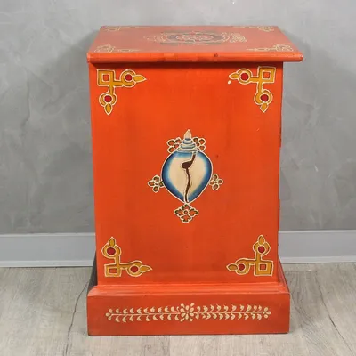Produktbild von Indischer kleiner Schrank Schränkchen tibetische Buddha-Verzierung, Rot Wandschrank Holzschrank Kommode Yoga 45 cm