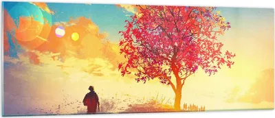 Produktbild von Bilder auf glas - Baum Wiese Feld - 140x50cm - Glasbilder - Wandbilder - Kunstdruck - zum Aufhängen bereit - Wanddekoration aus Glas - Glas Bilder - Wandbild auf Glas - Einteilig - GAB140x50-3715