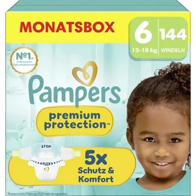 Produktbild von Pampers Premium Protection Windeln Gr. 6 (13-18kg) 144 Stk. Monatsbox 6 (XL)