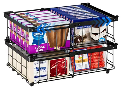 Gefrierkörbe 2er-Set, stapelbar, ausziehbar, 29,7–45,7 x 31,5 x 15 cm