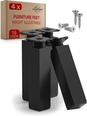 Produktbild von Famanu Möbelbeine verstellbar Set von 4 - 40 x 40 x 150 mm schwarz - inklusive Montageplatte