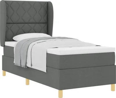 Image de vidaXL Lit boxspring avec matelas Gris foncé 200 x 100 cm Tissu