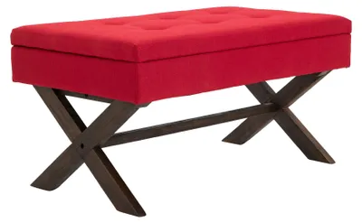 Productafbeelding van CLP Zitbank Namaro, bekleed met stof, met opbergruimte | Kleur: rood, frame: antiek