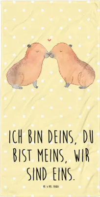 Produktbild von Mr. & Mrs. Panda Handtuch Capybara Liebe - Gelb Pastell - Geschenk, Geschenkidee, Valentinstag, Strandtuch, Lustige Sprüche, Badehandtuch, Beziehung, Reisehandtuch