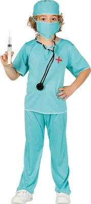 Immagine prodotto di Costume carnevale medici bambini maschera chirurgo berretto pantaloni blu fantasia, taglia: 110/116 colore: blu
