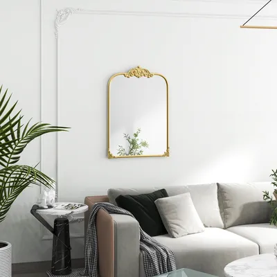 Zdjęcie produktu dla Lustro ścienne HOMCOM 60 x 87 cm Lustro z metalową ramą Dekoracyjne lustro wiszące Lustro łazienkowe do sypialni Łazienka Salon Złoty