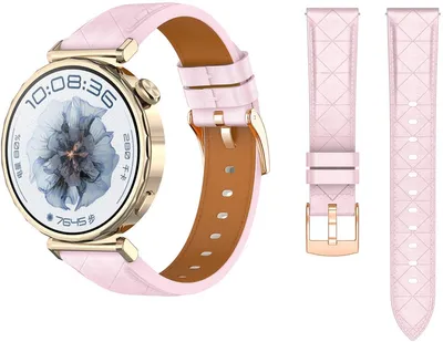 Produktbild von FFO2World 18 mm Luxus-Lederarmband mit Diamantmuster – Für Garmin Vivoactive 4s, Venu 2s/3s/4 (41 mm), Forerunner 255s/265s & Huawei GT 6 – Rosa