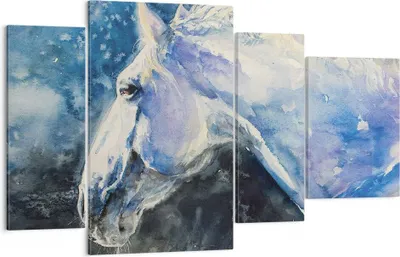 Produktbild von Bild auf Leinwand - Leinwandbild - 4 Teile - Pferd Aquarell Porträt - 120x70cm - Wand Bild - Wanddeko - Wandbilder - Leinwanddruck - Bilder - Wanddekoration - Leinwand bilder - DL120x70-4272