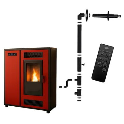 Obrázek produktu pro Vzduchová peletová kamna Slim Astral 12,2 kW Bordeaux Sannover + instalační sada