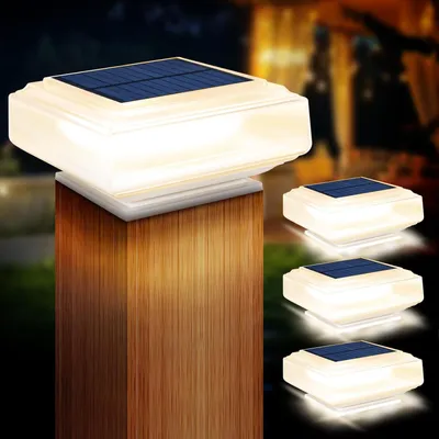 Image de Lampes solaires pour poteaux - Éclairage extérieur LED - Éclairage de jardin - Énergie solaire - Lot de 4 - Blanc