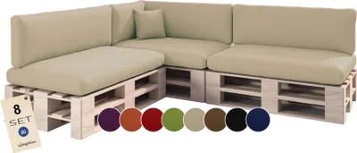 Produktbild von Palettenkissen für Palettenmöbel - 8er Set - Palettenauflage für Palettensofa für Haus Garten - Palettenpolster mit abnehmbarem Bezug für Europaletten - Rückenkissen & Sitzkissen Cremefarben