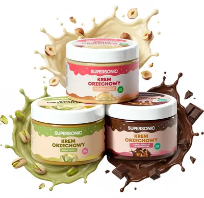Zdjęcie produktu dla SUPERSONIC Krem Orzechowy 3×160 g – Zestaw 3 Smaków, Bez Dodatku Cukru