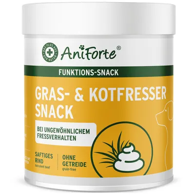 Produktbild von AniForte Gras- & Kotfresser Snack für Hunde 300 g - natürlicher Hundesnack mit Prä- & Probiotika, Magenkräuter, Funktionssnacks für jedes Alter