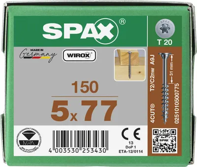 Productafbeelding van SPAX® 0251010500775 SPAX® Universalschrauben T20 Tellerkopf WIROX 0251010500775 5 mm x 77 mm, 150 St.