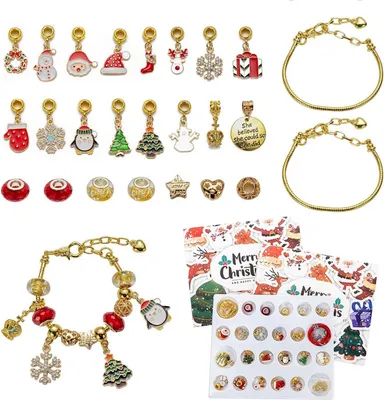 Produktbild von Weihnachtsschmuck-Adventskalender, 24 F?cher, Weihnachts-Blindbox, Armband, Weihnachtskalender, Countdown (rot)