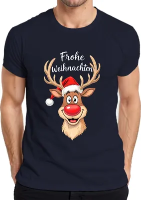 Produktbild von Frohe Weihnachten Rentier Rudolph Rotnase Nikolaus Mütze Lustig Herren T-Shirt, Navy, XXL