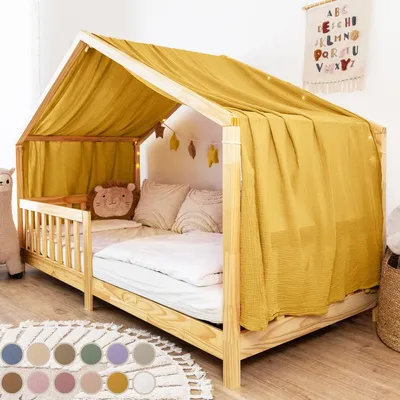 Produktbild von Hausbetthimmel aus Musselin - Hausbett Deko für Mädchen & Jungen