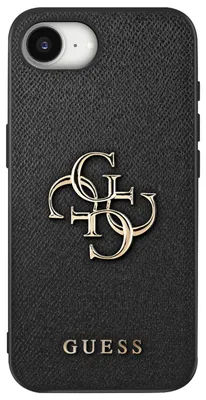 Image de Guess, étui Saffiano pour iPhone 17e, grand logo, aspect cuir haut de gamme, noir