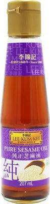 A bottle of Lee Kum Kee Pure Sesame Oil.