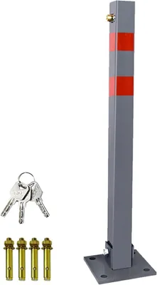 Productafbeelding van Parkeerpaal Set - Afsluitpaal Parkeerplaats - Parkeerplaats Beveiligen - Inklapbaar met 3 Sleutels - 5x5x67 cm - Zilver