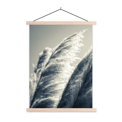 Produktbild von MuchoWow® Textilposter Pampasgras - Schwarz - Weiß - Natur 60x80 cm mit holzfarbenen Rahmen - Wandbild