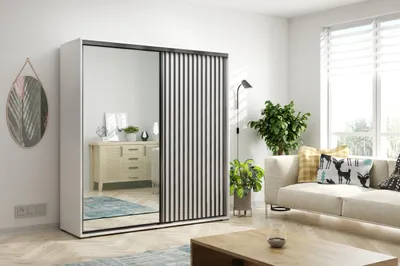 Produktbild von FurMeb24 Schrank ATENA 200X215 cm Kleiderschrank mit Spiegel - Schwarz und Wei