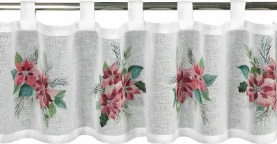 Obrázek produktu pro EUROFIRANY | bistro závěs - diskový závěs - bílo-růžový - s květinovým vzorem - 30 x 150 cm - vánoční závěs