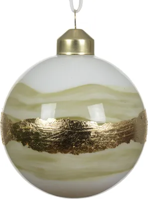 Produktbild von Weihnachtskugeln Glas 8cm Marmorlook mit Goldrand 3er Set Weiß / Grün