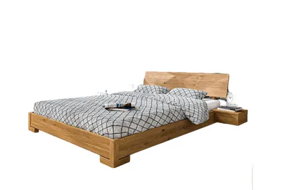 Produktbild von Bett Bento 3 Sonderlänge 140x220 Wildeiche massiv mit Holzkopfteil und Holzbeine