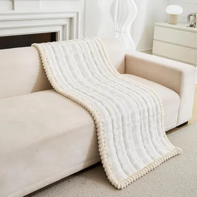Produktbild von Sofaüberwurf Plüsch Milchsamtdruck 70x150cm Off-White