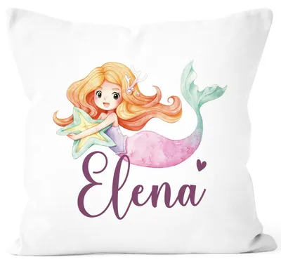 Produktbild von Kissen-Bezug Kinder Meerjungfrau Prinzessin personalisiert mit Name Geschenk Mädchen Namenskissen Kinder Baby SpecialMe® weiß 40cm x 40cm