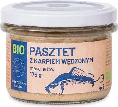 Produktbild von PASZTET Z KARPIEM WĘDZONYM  175 g (SŁOIK) - GOSPODARSTWO RYBACKIE ZAWÓLCZE