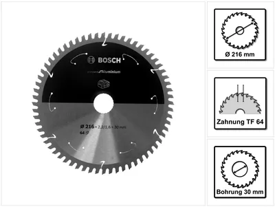 Zdjęcie produktu dla Bosch 2 608 837 776, Aluminium, 21,6 cm, 3 cm, 1,6 mm, 7000 RPM, 2,2 mm