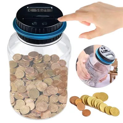 Digitale Sparbüchse mit Geldzähler, 1,8 l, transparent