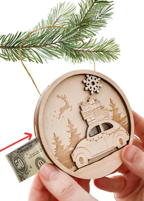 Rundes Geldgeschenk aus Holz, Weihnachtsbaum-Anhänger