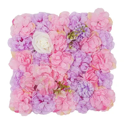 Produktbild von 12x künstliche Blumenpaneele 41,91*41,91cm Wandpaneele Hintergrund Wanddekoration (Rosa, Weiß, Lila)