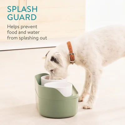 Produktbild von Navaris Futterstation für Katzen und Hunde inkl. Aufbewahrung - Anti-Spill Futternapf Set - 2x Fressnapf für Wasser Nass- und Trockenfutter erhöht