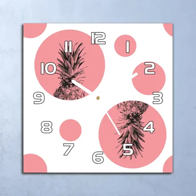 Produktbild von Deko Glasuhr Wanduhr 30x30  Rosa Ananas Quarz Küchenuhr Bürouhr